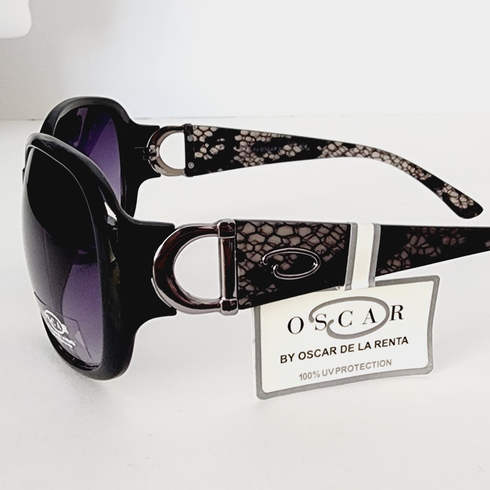 Oscar de la Renta Large Black Animal Print Sunglasses Oversized Rounded Square - Picture 4 of 7